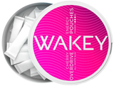 Wakey energy pouches container with pink label on a white background